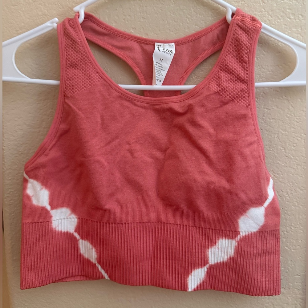 Zyia Active Pink And White Tie Dye Racerback Sports Bra